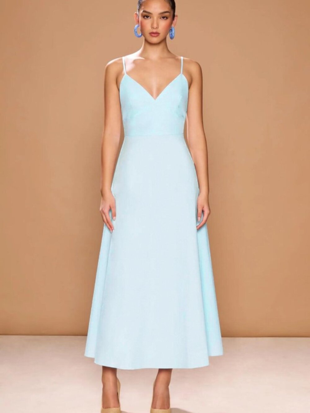 Sonya Revolve Cetara Dress Backless Pastel Blue Full Skirt Soft Girl Resort Midi